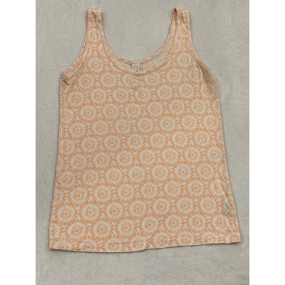 Yala Bamboo Viscose Tank Top Orange White Floral Sunburst Scoop Neck Womens M